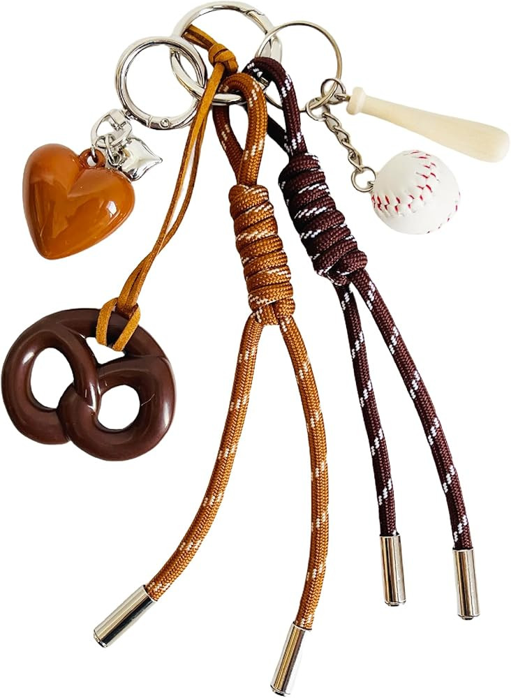 QTMY Cute Baseball Heart Rope Braided Keychain Bag Charms for Handbag Purse Backpack Accessories ... | Amazon (US)