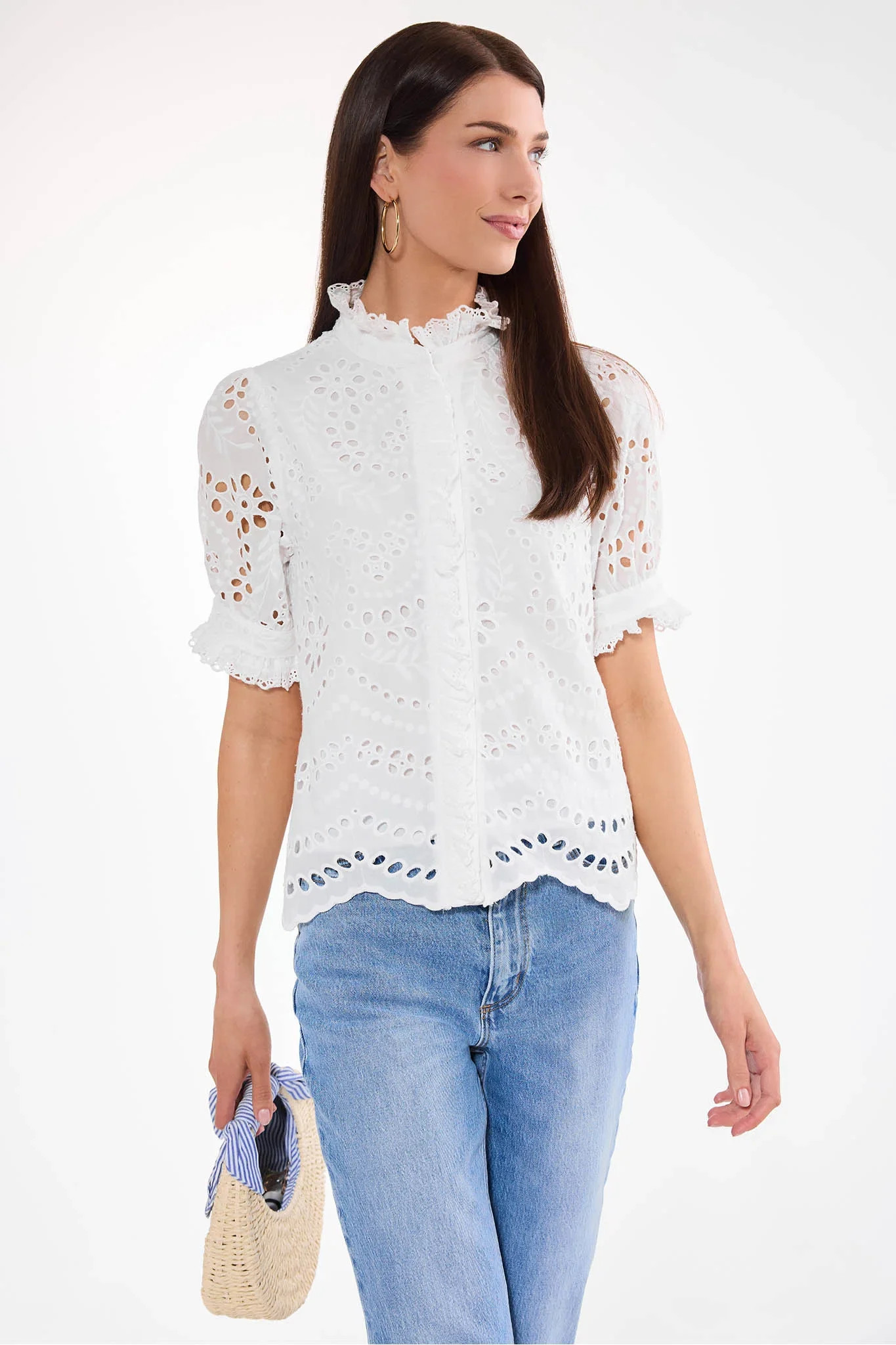 Janey White Eyelet Button Up Top | Avara