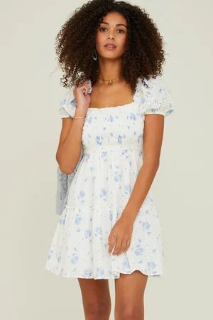 Naomi Eyelet Floral Dress in White | Altar'd State | Altar'd State