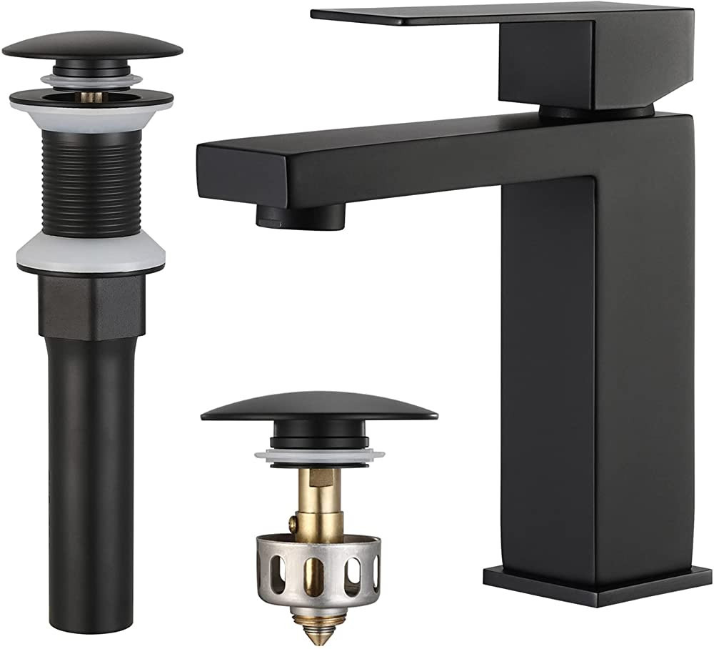 KES Black Bathroom Faucet & Bathroom Sink Drain Without Overflow, Single Handle Type Faucet with ... | Amazon (US)