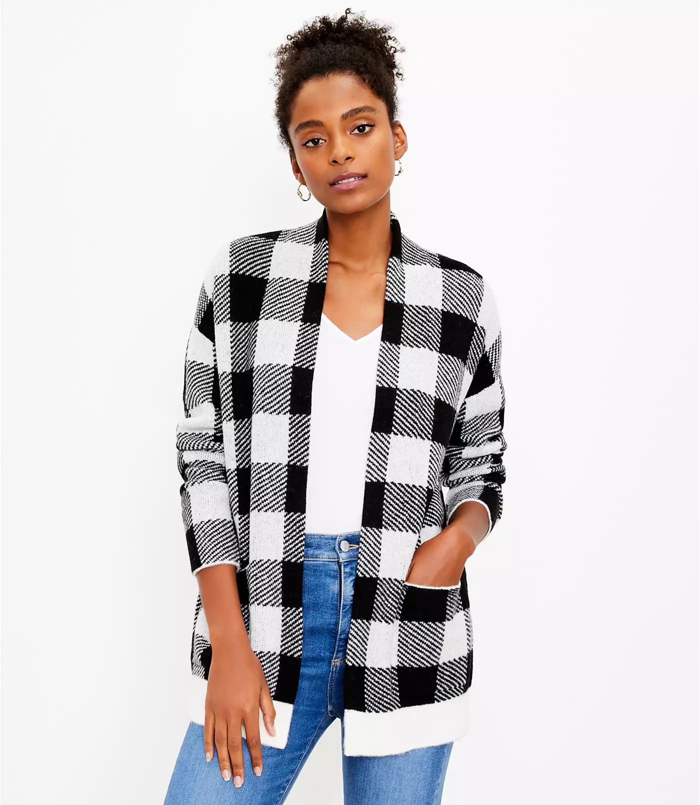 Buffalo Plaid Pocket Open Cardigan | LOFT | LOFT