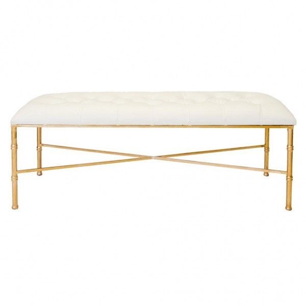 Stella Gold Leaf And White Vinyl Tufted Seat Gold Leaf Bamboo Leg Bench | 1stopbedrooms