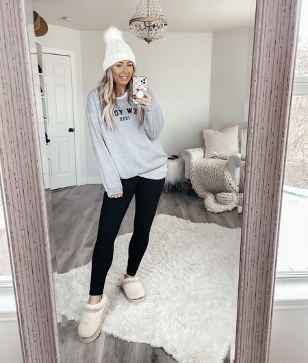 Sized up to 2 sizes to XL in the sweater for this fit.  Fleece lined leggings fits TTS. . Ski outfit. Winter fashion. Ski boots. Looks for less. 
 

