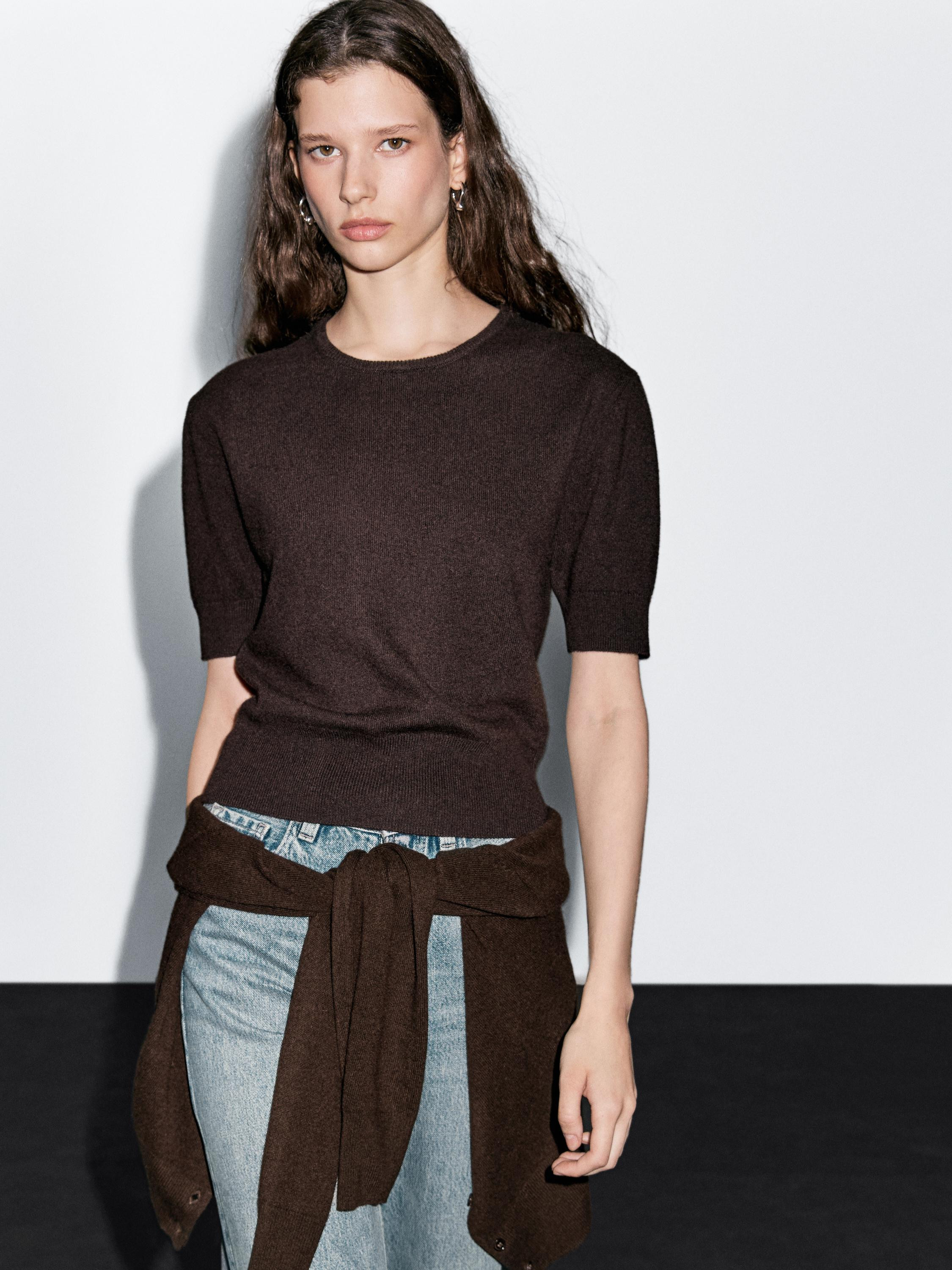 Knit wool blend sweater with short sleeves | Massimo Dutti US