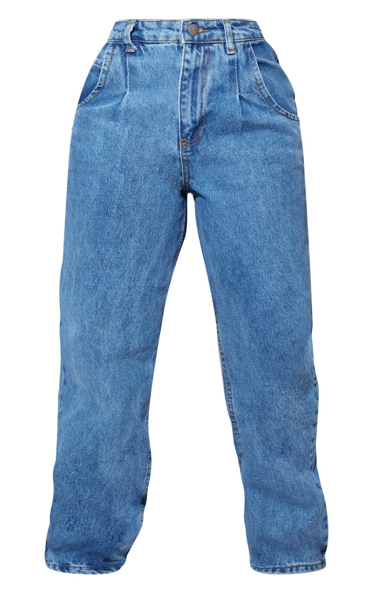 Petite Light Blue Wash Mid Seam Detail Wide Leg Jeans | PrettyLittleThing US