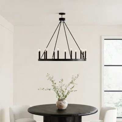 Madalyn 12 - Light Candle Style Wagon Wheel Chandelier | Wayfair North America