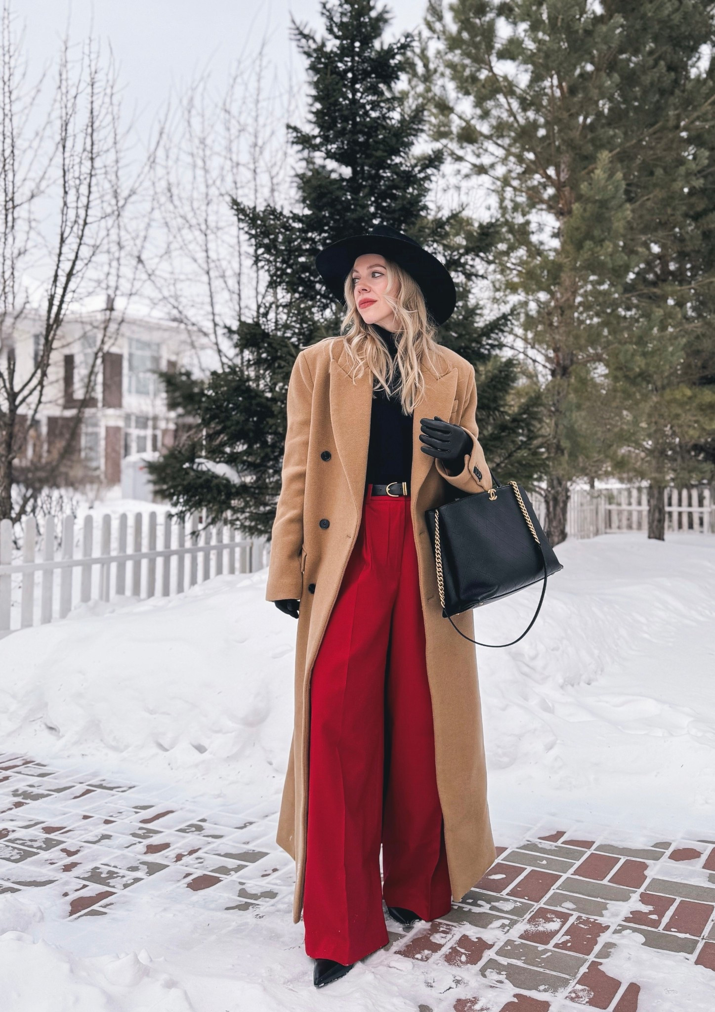 Camel coat winter outfit, red pants, black red and camel outfit, winter outfit, winter workwear 

#LTKOver40 #LTKFindsUnder100 #LTKWorkwear
