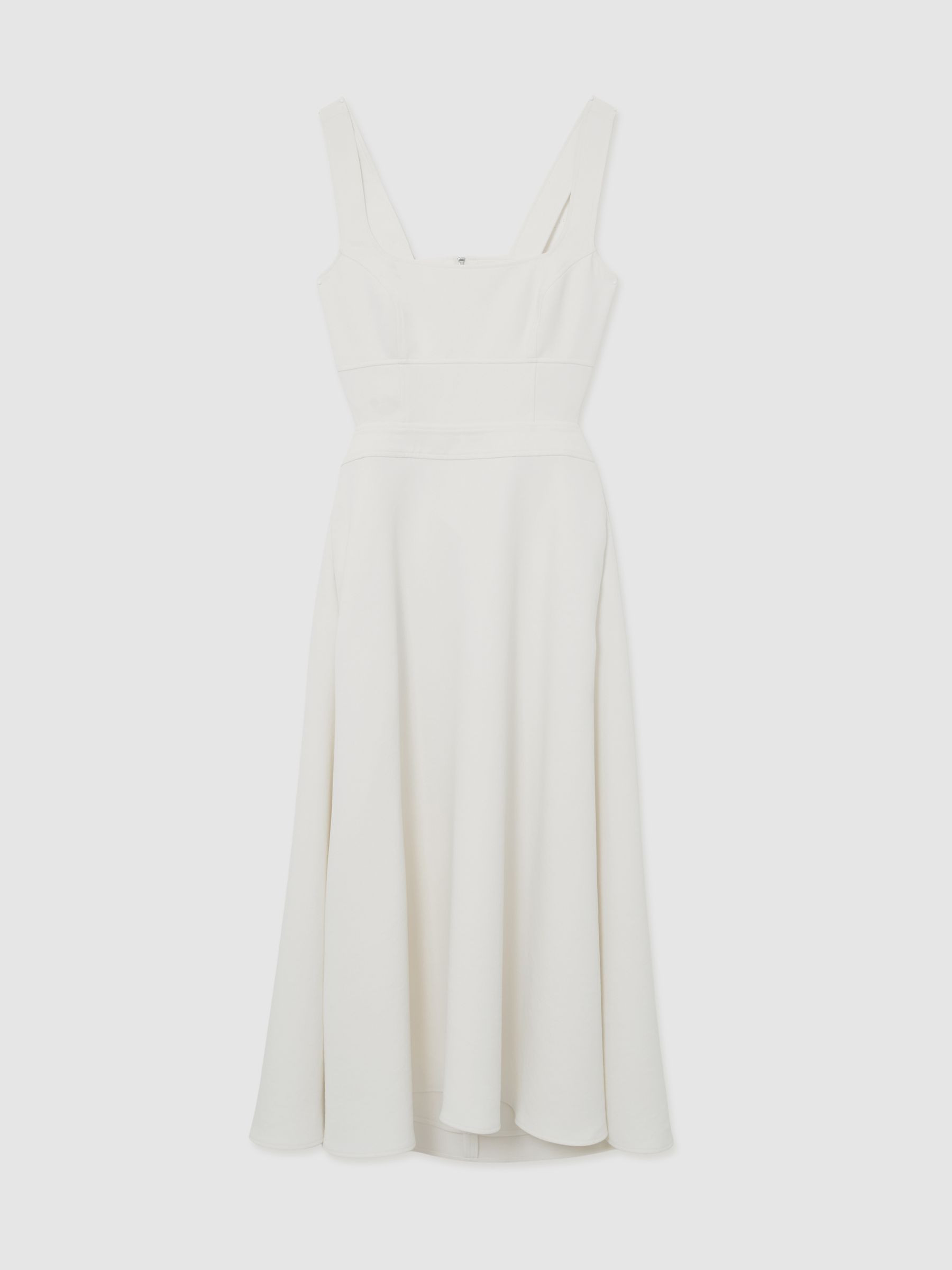 Reiss Waisted Cut-Out Twill Midi Dress in Ivory - REISS | Reiss UK