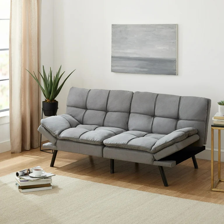 Mainstays Memory Foam Futon, Gray Faux Suede | Walmart (US)
