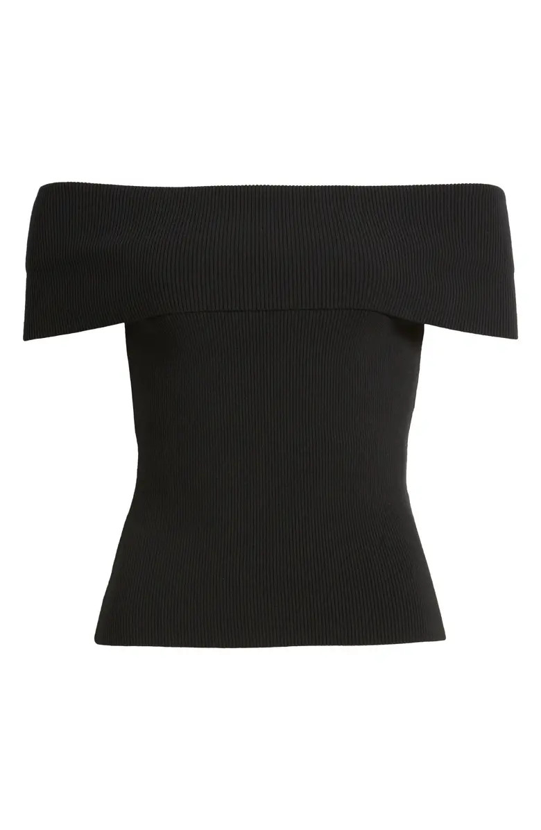 Open Edit Foldover Off the Shoulder Short Sleeve Rib Sweater | Nordstrom | Nordstrom