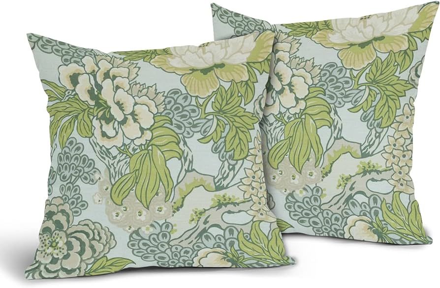 Spring Green Flowers Pillow Covers 2 Packs 18x18 Inch Vintage Turquoise Floral Throw Pillows Chin... | Amazon (US)