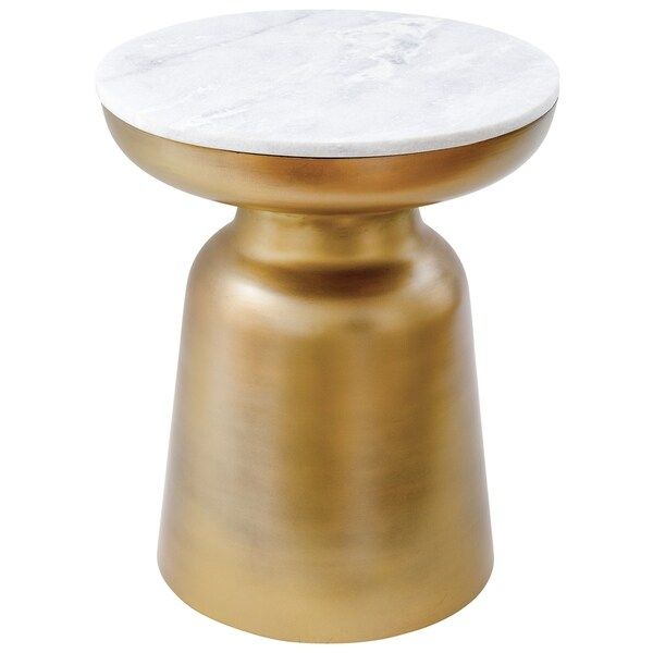 Poly and Bark Signy Drum Stool with Marble Top in Antique Brass | Bed Bath & Beyond