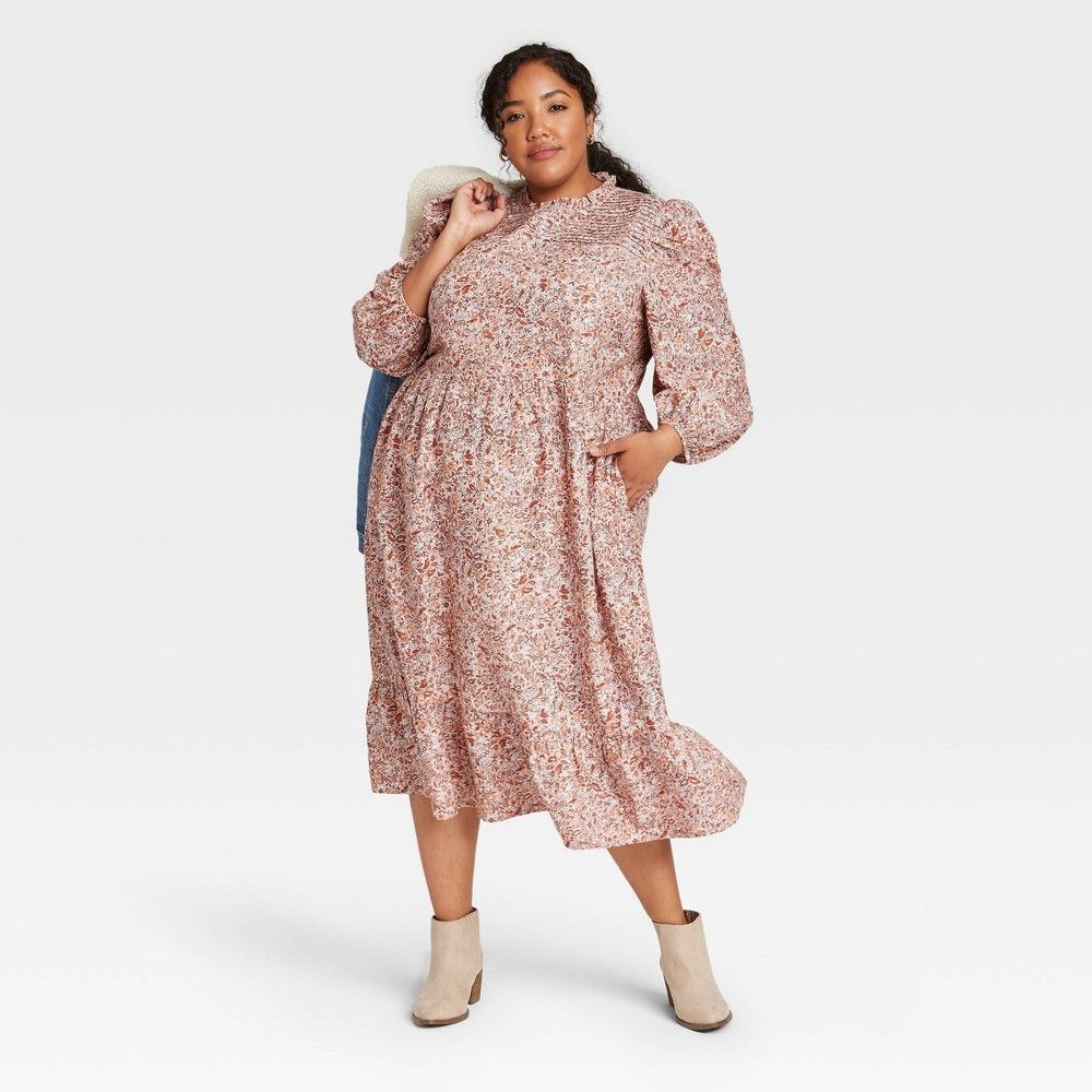 Women's Plus Size Floral Print Long Sleeve Dress - Universal Thread Pink 4X | Target