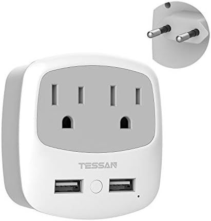 European Travel Plug Adapter, TESSAN International Power Adaptor with 2 USB 2 American Outlets, E... | Amazon (US)