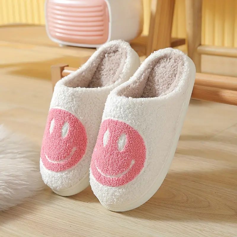 Kawaii Design Smiling Face Slippers, Warm Slip On Soft Plush Cozy Shoes, Women's Indoor Home Slip... | Temu Affiliate Program