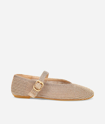 Macie Mary Jane Flat Gold Crochet | Pelle Moda