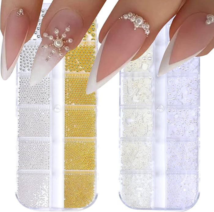 2 Boxes Nail Art Pearls Flatback Charms Gold Silver White Half Round Art Supplies Luxurious Desig... | Amazon (US)
