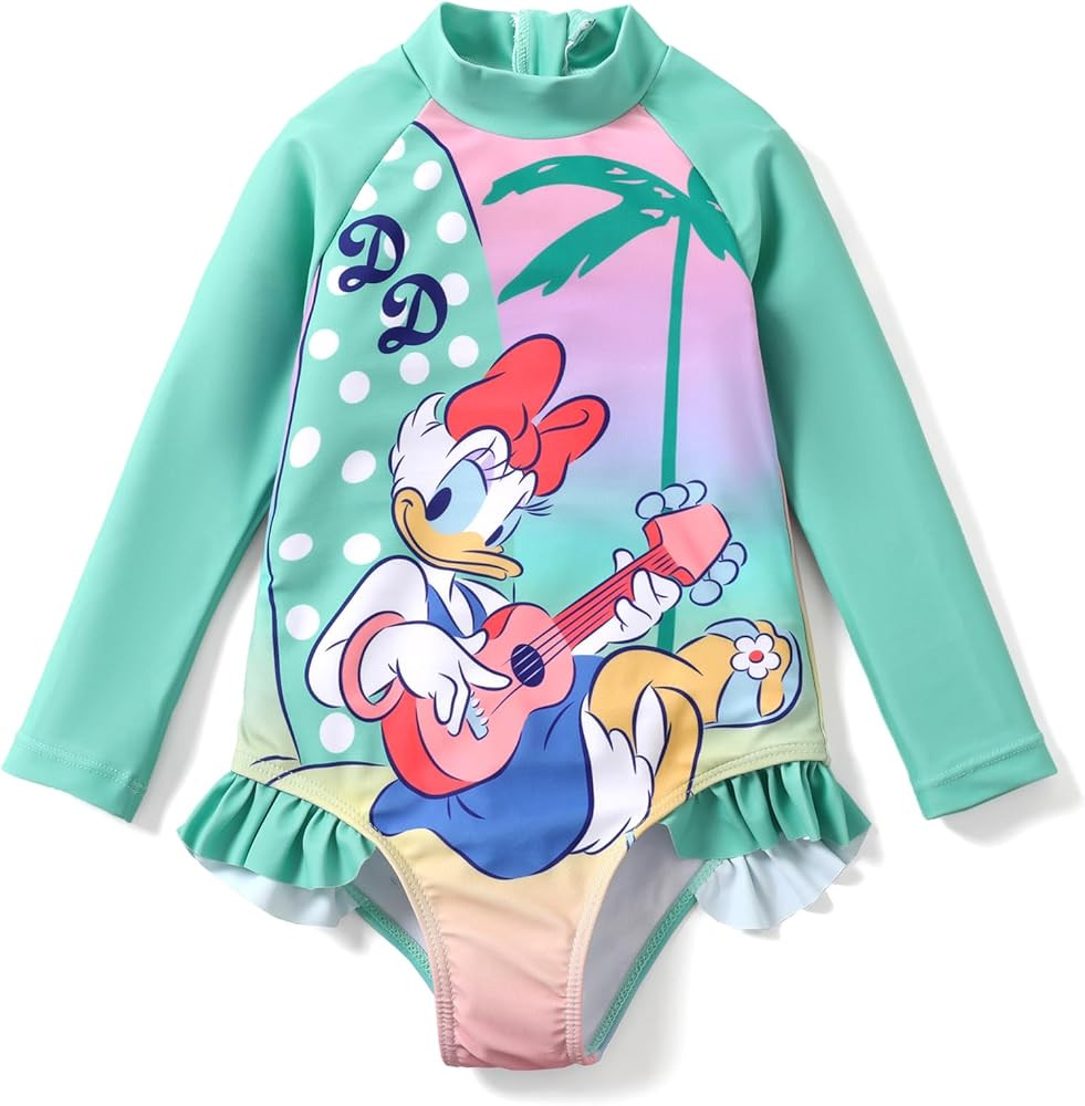 Disney Mickey and Friends Girl One Piece Long Sleeve Swimsuit Rashguard Bathing Suit | Amazon (US)