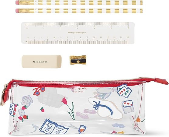 kate spade new york Clear Pen and Pencil Case for Women, Cute Work Stationery, PVC Zip Pouch Incl... | Amazon (US)