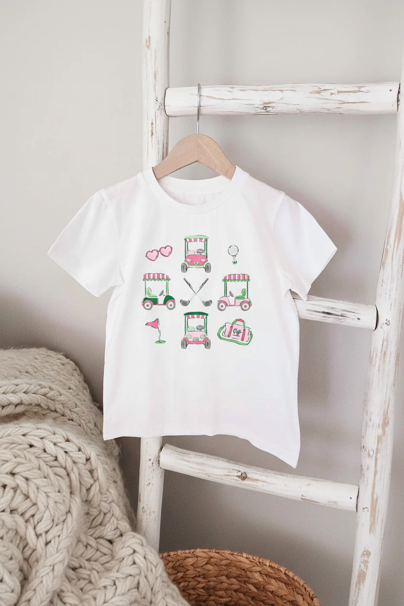 Pink Golf Favorites Kids Graphic Tee | White | Caden Lane