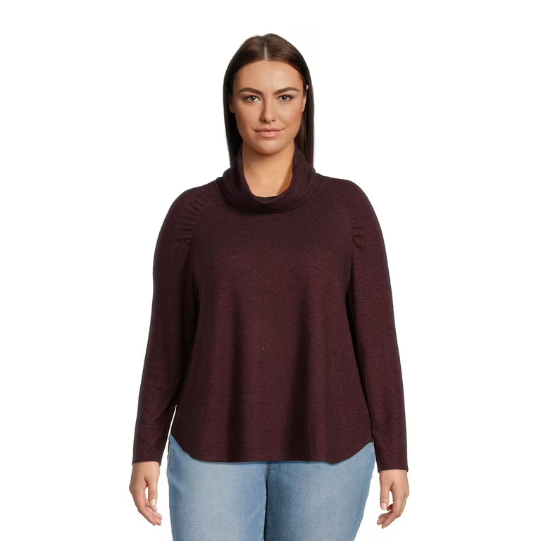 Terra & Sky Women's Plus Size Ruched Top with Long Sleeves, Sizes 0X-4X | Walmart (US)