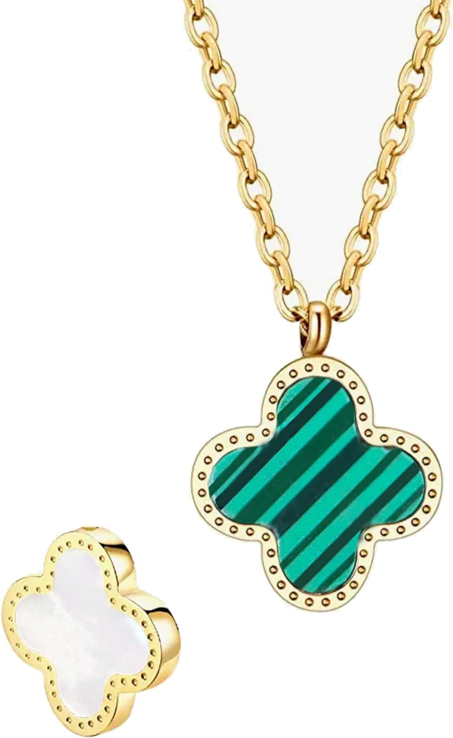Jean Beau Clover Leaf Pendant Necklace For Women - Double Side Simple Fashion Gold Cross Heart - ... | Amazon (US)