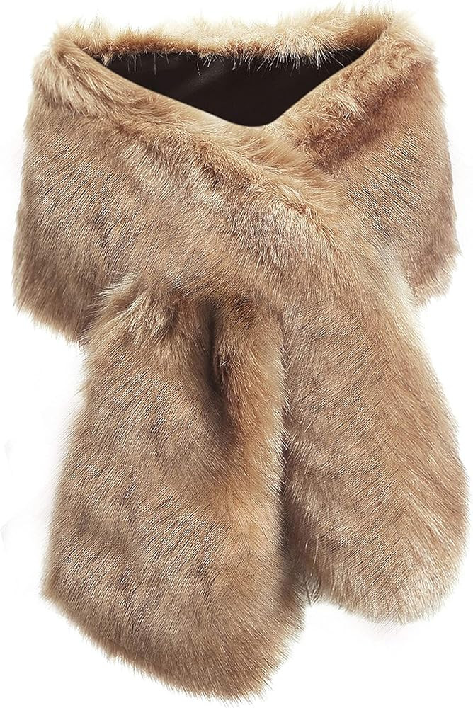 BABEYOND Womens Faux Fur Collar Shawl Faux Fur Scarf Wrap Evening Cape for Winter Coat | Amazon (US)