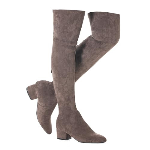 Mtzyoa Over The Knee Boots for Women Chocolate Size 7.5 Low Heel Thigh High Suede OTK Long Winter Fall Block Casual Above Knee Ladies | Amazon (US)