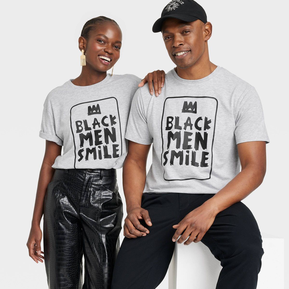 Black History Month Adult Black Men Smile Short Sleeve T-Shirt - Gray | Target