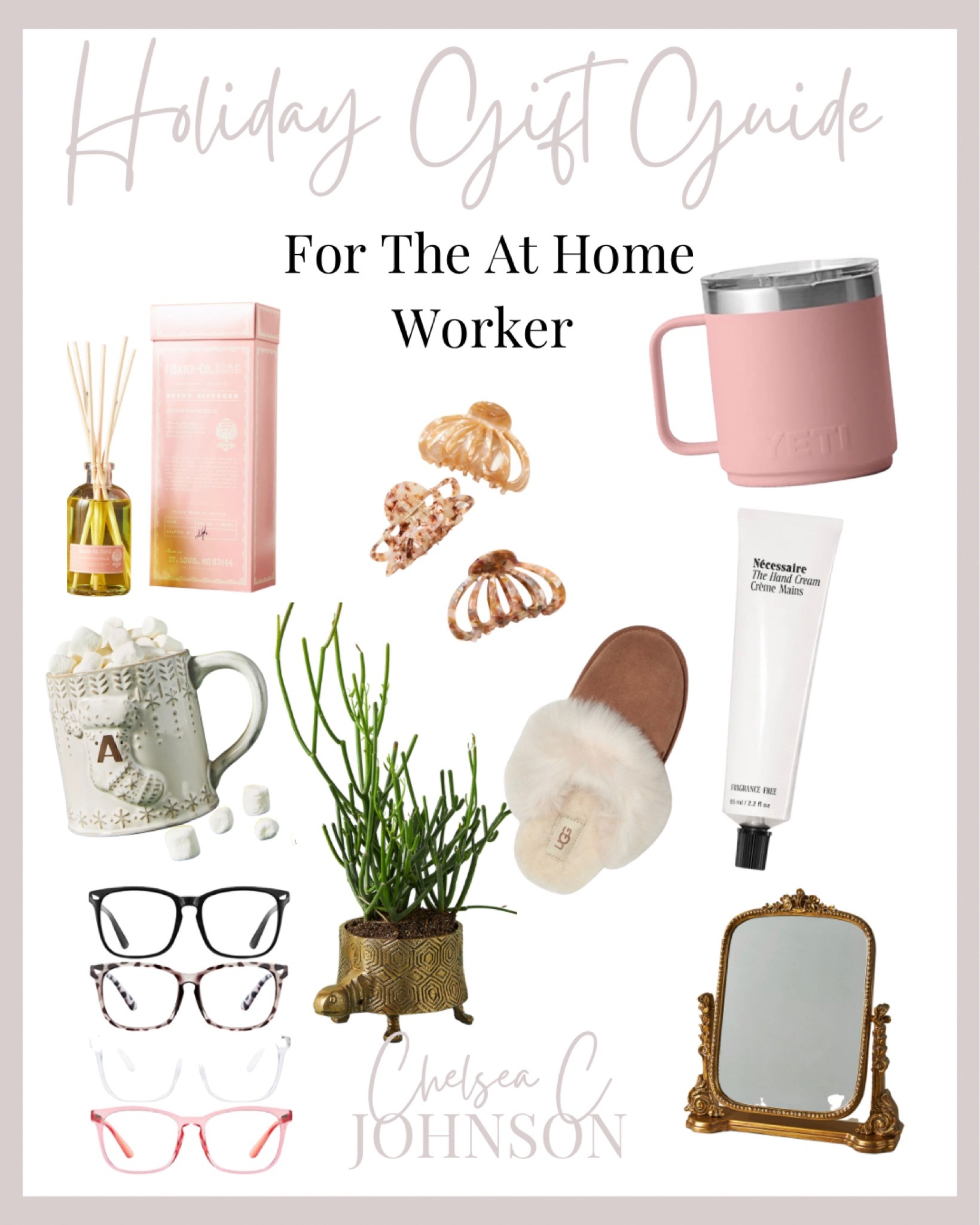 Gifts for the at home worker
Yeti
Diffuser
Coffee mug
Mirror
Blue light glasses
Ugg slipper
Hand cream
Planter
Hair clips


#LTKhome #LTKSeasonal #LTKHoliday
