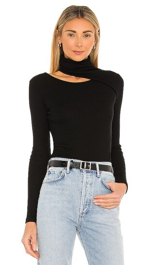 MONROW Turtleneck Bodysuit in Black. - size XS (also in L, M, S) | Revolve Clothing (Global)
