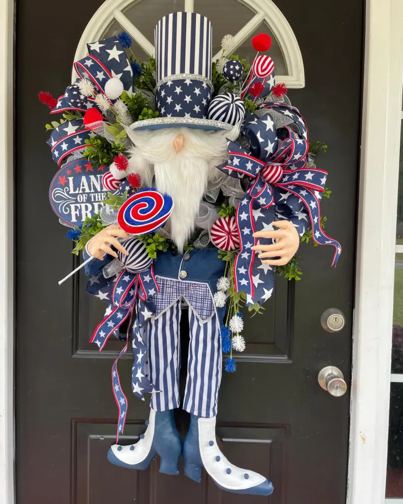 Patriotic Uncle Sam Wreath, 4th of July Door, Red White Blue, Memorial Day Decor, Americana Front... | Etsy (Global)