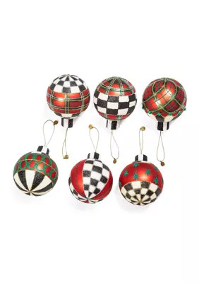 MacKenzie-Childs Tartan Glass Ball Ornaments - 6 Pack | Belk
