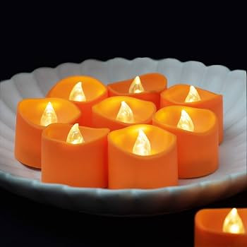 Homemory Halloween 12 Pack Orange Tea Light Candles, Battery Operated LED Tealights, Small Pumpki... | Amazon (US)