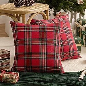 AQOTHES Pack of 2 Christmas Plaid Decorative Throw Pillow Covers Scottish Tartan Cushion Case for... | Amazon (US)