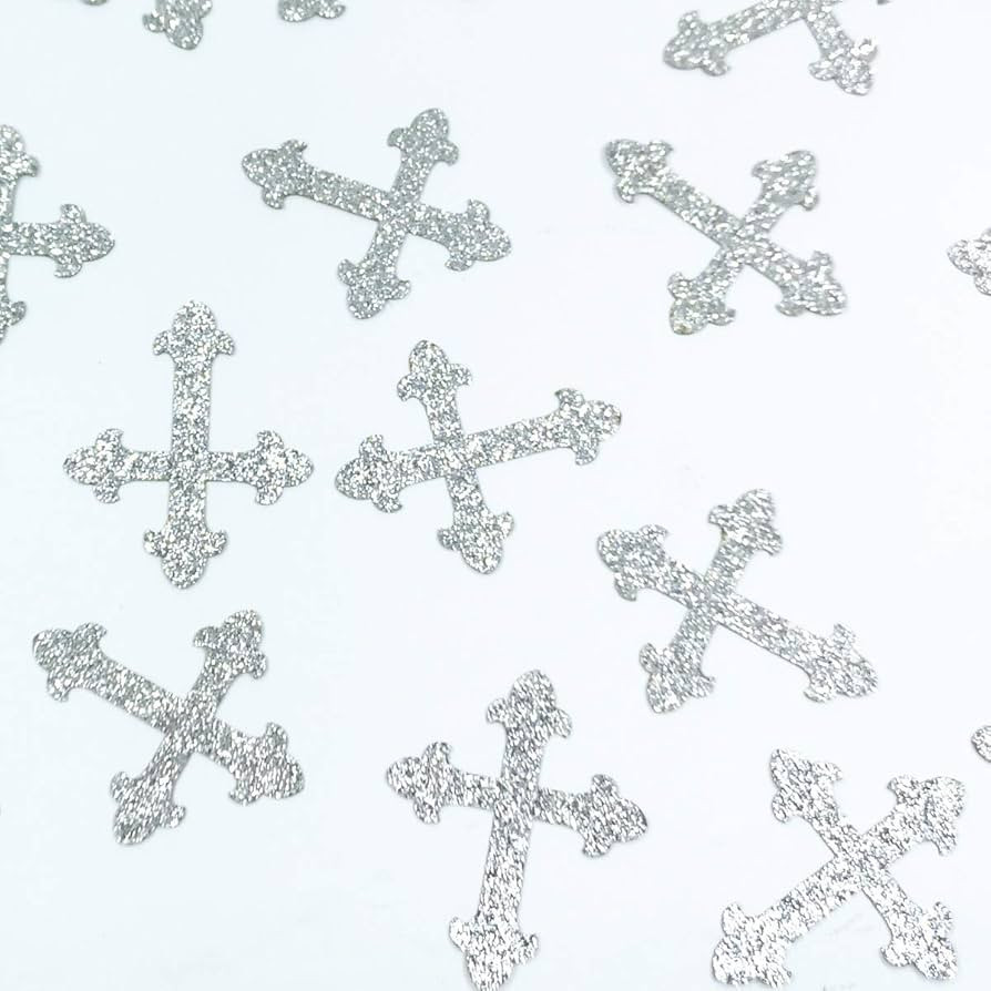 100 Counts Christening Cross Table Confetti for Baby Shower Baptism Party Decorations - Silver | Amazon (US)