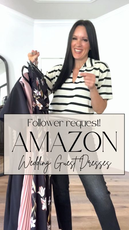 Wedding guest dresses from Amazon!

Sizing:

-Black floral-in small, top is snug, recommend sizing up 
-Pink pleated-in small, snug in shoulders, recommend sizing up if in between
-Wine satin-in small, runs true to size 
-Black ruffle-in medium, runs true to size 

Wedding guest | event dress | formal dress | black tie event 

#LTKwedding #LTKunder50 #LTKFind