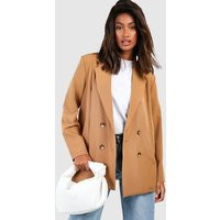 Womens Basic Double Breasted Oversized Blazer - Beige - 2 | boohoo (US & Canada)