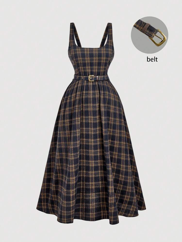 Plaid Plus Dress  | SHEIN