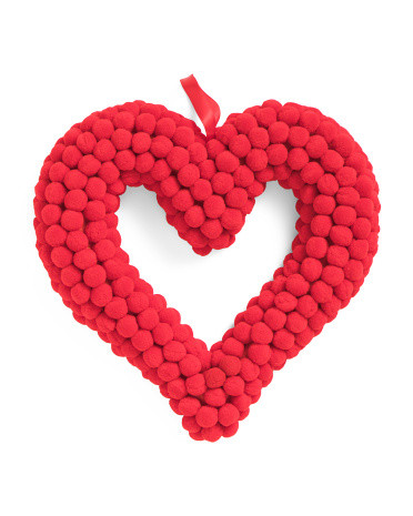 17in Pompom Heart Wreath Decor | Marshalls