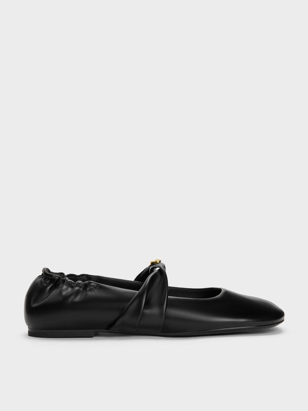 Black Metallic-Accent Twist-Strap Mary Jane Flats | CHARLES & KEITH UK | Charles & Keith UK