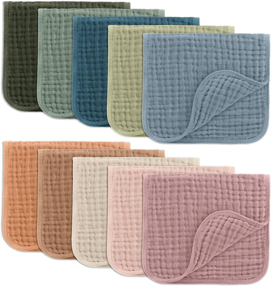 Comfy Cubs Muslin Burp Cloths 20" x 10", Pack of 10 - Large, 6-Layer, Ultra Absorbent 100% Cotton... | Amazon (US)