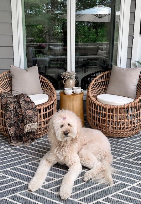 Outdoor Rattan Barrel Chairs with Accent Table. Follow @farmtotablecreations on Instagram for more inspiration. Outdoor Rug. Barrel Chairs. Rattan Furniture. Wicker Furniture. Cotton Slub Throw. Amazon Home Finds. Use code OB7 site wide at Homary  

#LTKunder50 #LTKsalealert #LTKSeasonal