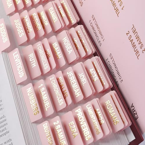Bible Tabs for Women, 100 Tabs, Laminated Bible Book Tabs for Study Bible,Easy to Read and Apply Bible Tabs(Gold Foil Embossed Lettering), Bible Study Supplies, Pink Bible Labels Tabs | Amazon (US)