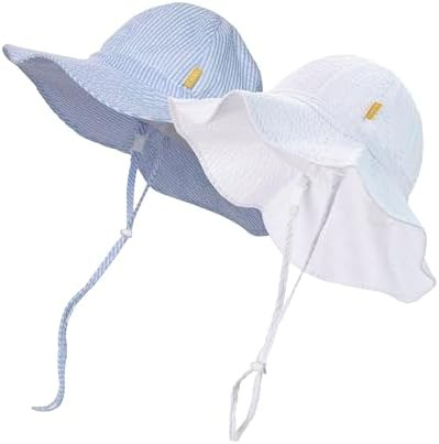 Baby & Toddler Wide Brim Sun Hats UPF 50+ Sun Protection Bucket Cap Cute Adjustable Hat in Seersu... | Amazon (US)