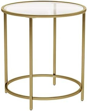 VASAGLE Round Side Table, Glass End Table with Metal Frame, Small Coffee Accent Table, Bedside Ta... | Amazon (US)