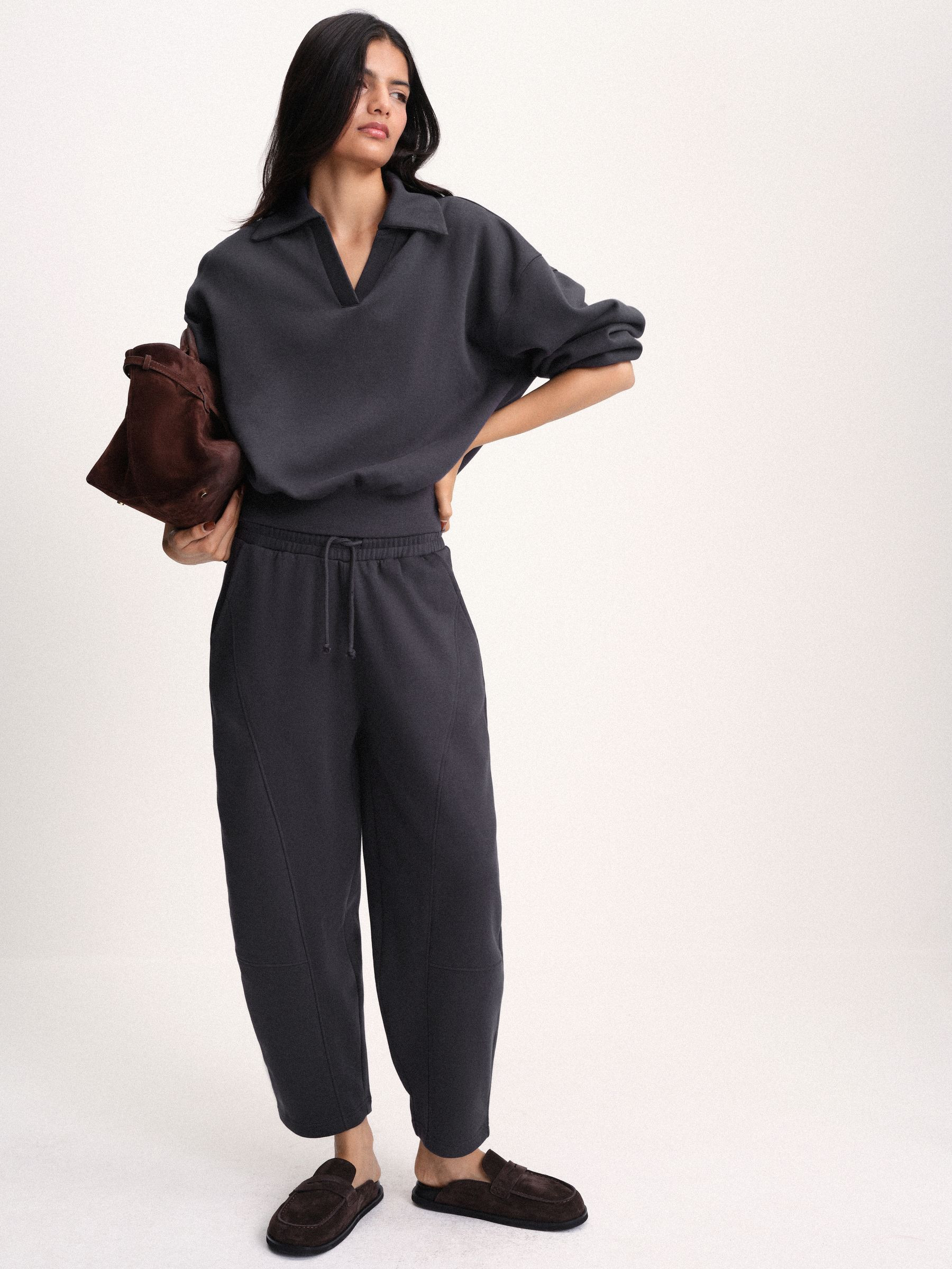 The Set The Set Trophy Neck Sweatshirt and Barrel Leg Joggers Co-Ord Set Dark Navy Dark Navy | Next EU