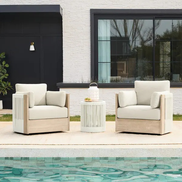 Spruce & Spring Khloe Outdoor Wood Patio Furniture Swivel Chair Side Table - 2 Chair + 1 Side tab... | Bed Bath & Beyond
