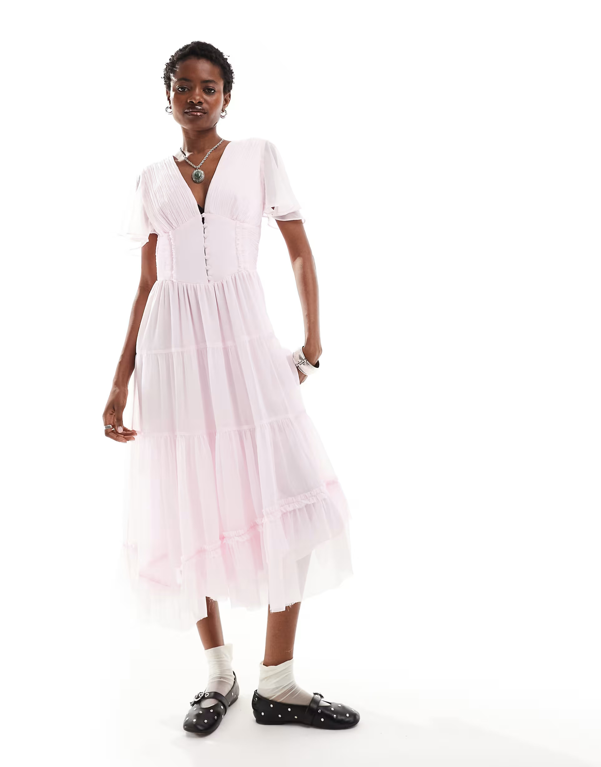 Reclaimed Vintage short sleeve maxi dress in pink | ASOS (Global)