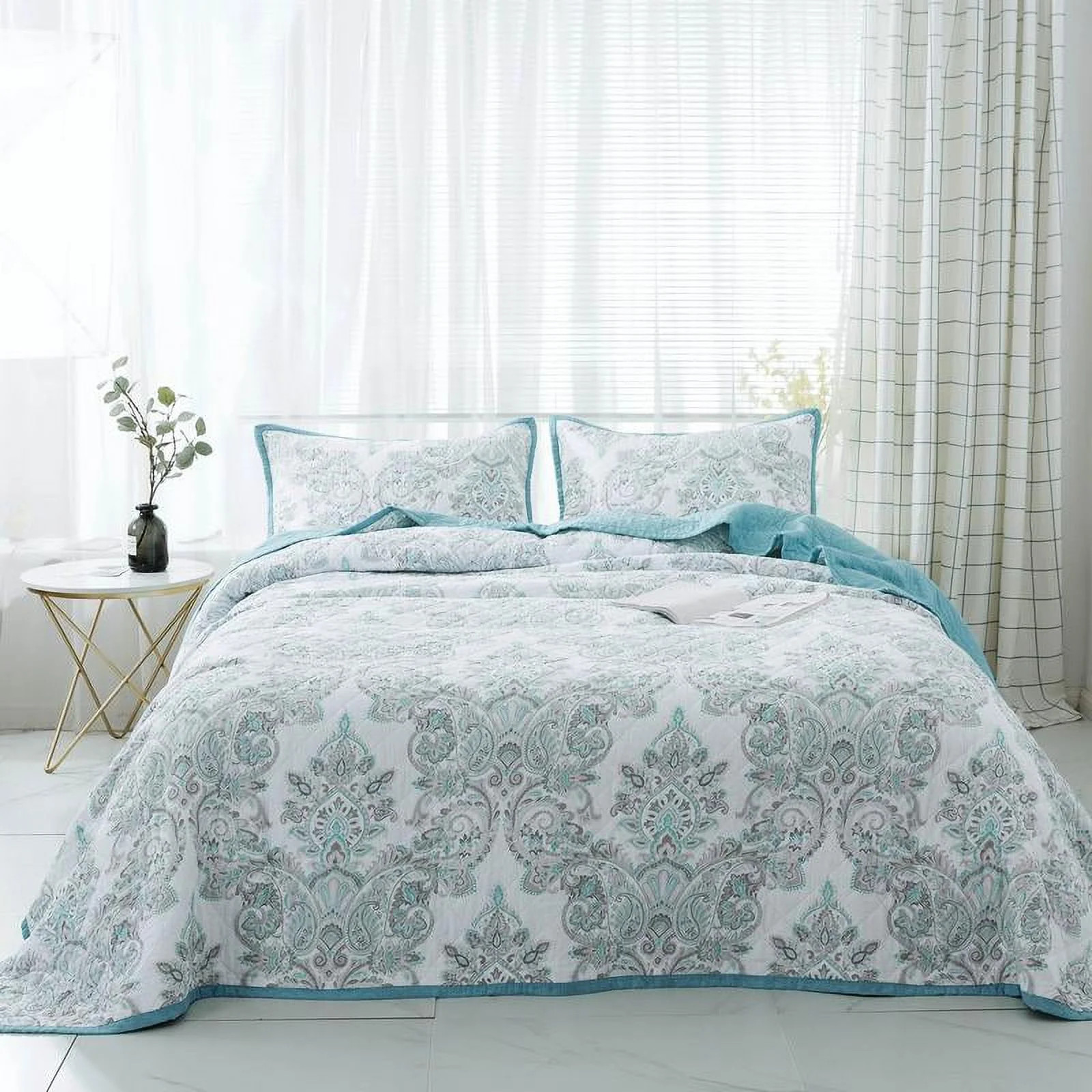 Kasentex 3 Piece Quilt Set - Contemporary Oversized Bedding with Floral Printed Design, 100% Cott... | Walmart (US)